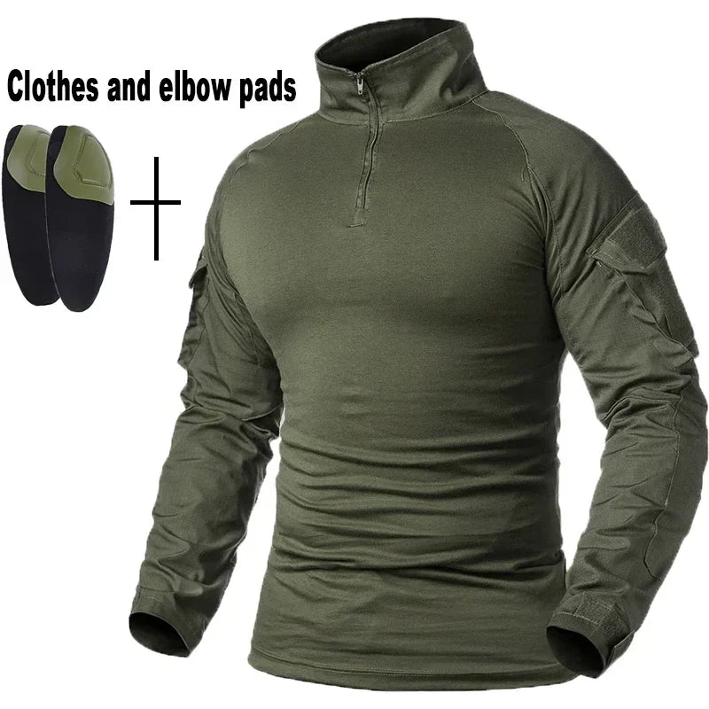 Outdoor Tactical Uniform Military Camo Hiking Training Shirts Workwear Cargo Pants+Pads Airsoft Paintball Hunting Clothes Sets