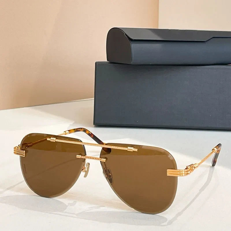 Luxury Boundless Sunglasses 50173U Oval Alloy High Street Premium Quality Premium Quality Double Bridges UV400 with Case Unisex