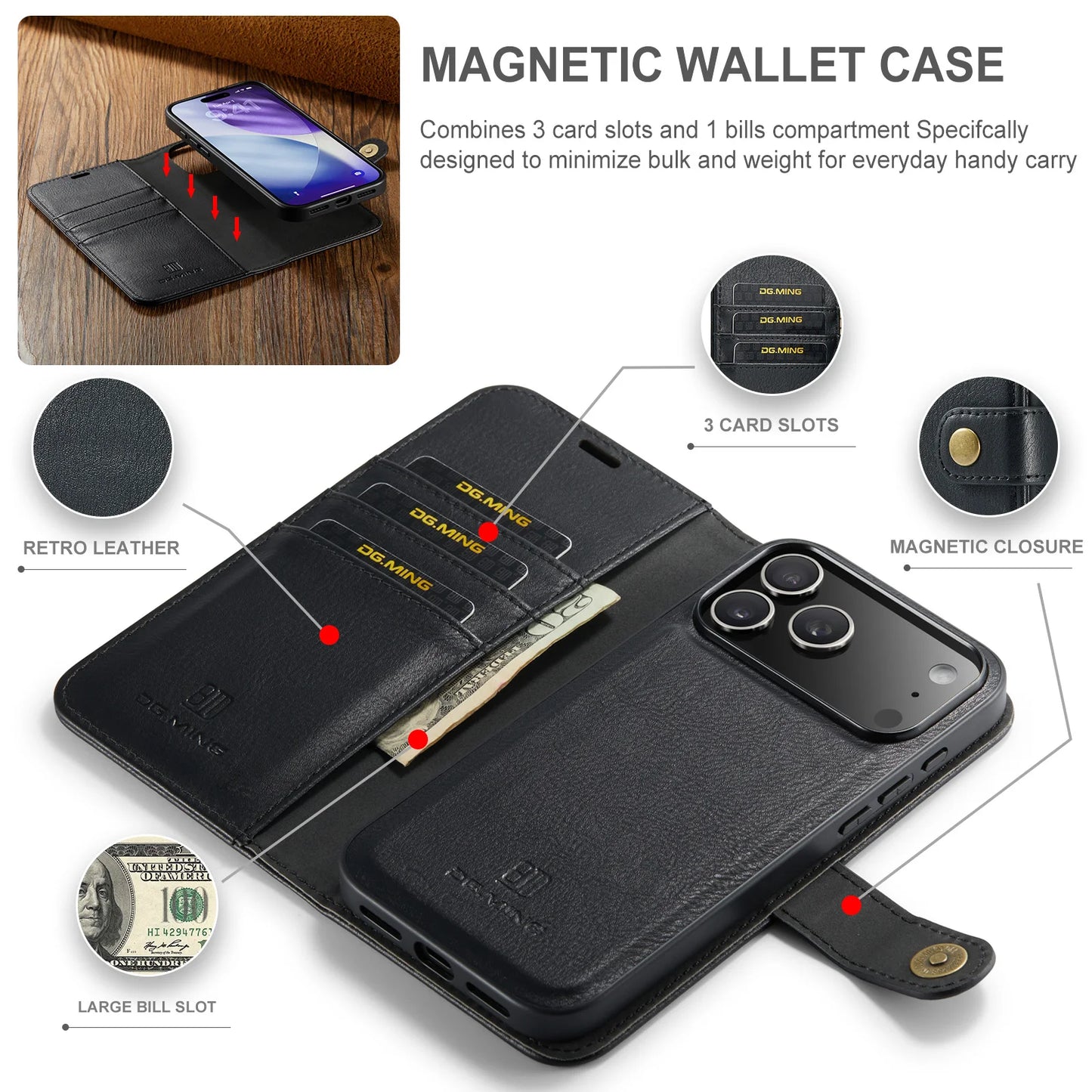 Luxury 2 in 1 Detachable Leather Case for iPhone 17 Pro Max 17 Pro 17 Air 17 Shockproof Book Bolio Magnetic Flip Cover