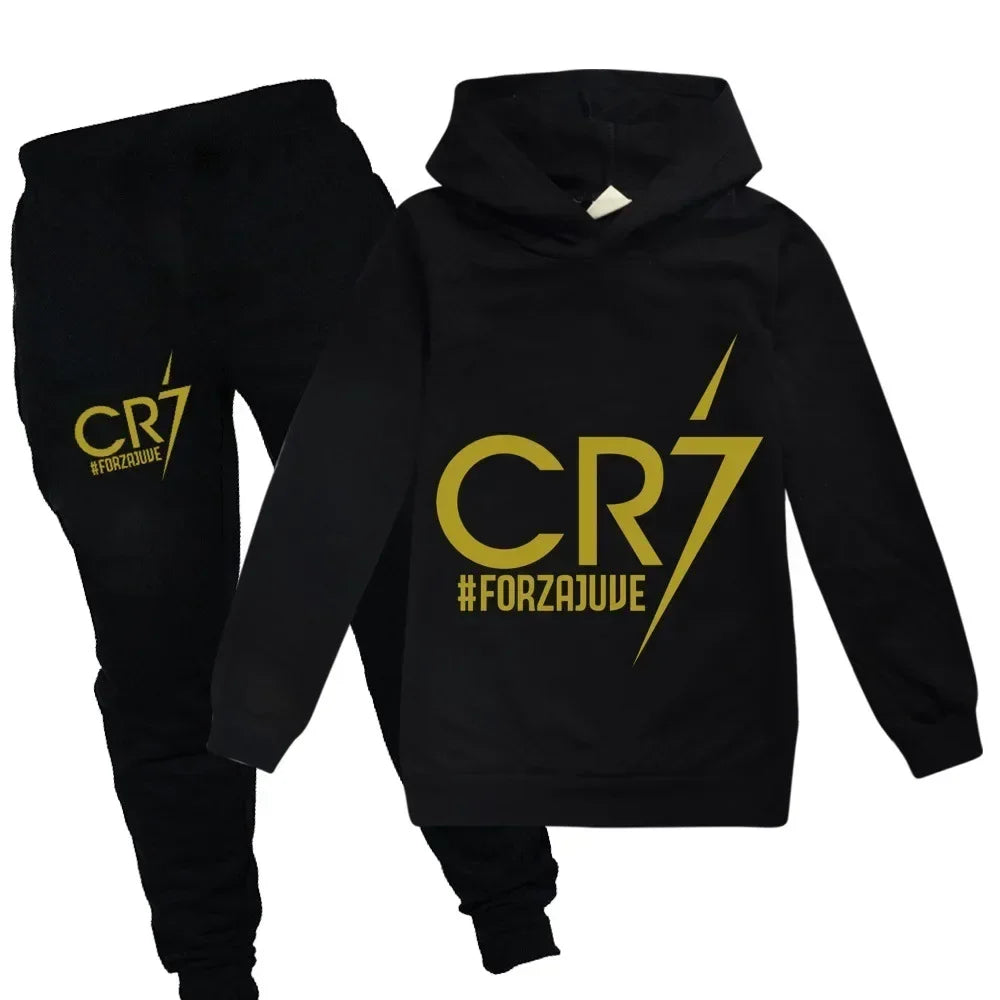 Spring Autumn Tracksuit Football CR7 Print Kid's Clothes Hoodie+Pants Suit 2pcs Set Boy Girl 3-12 Years Children Holiday Gifts