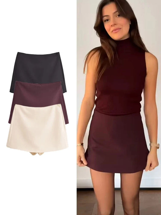 New Spring Women Solid Skort Fashion Causal Side Zipper Mini Shorts Skirts Vintage High Waist Streetwear Shorts Skirts