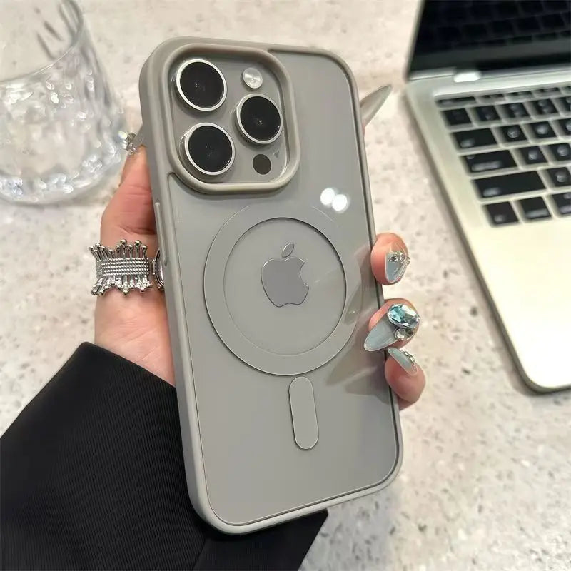 غطاء حماية مغناطيسي شفاف غير لامع Magsafe لهواتف آيفون 17 16 15 14 13 12 11 برو ماكس 14 بلس 16E 17E AIR للشحن اللاسلكي