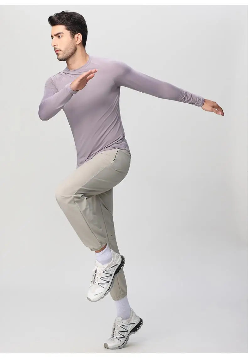 Sports Long-sleeved T-shirt Men Curved Hem Warm Gym Fitness Clothes Quick-drying Breathable Running Training Round Neck Top