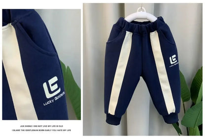 Children's Cotton Clothing Set Spring Autumn New Boys Girls Thick Casual Zipper Jackets and Pants 2-piece Set Korean Sportswear