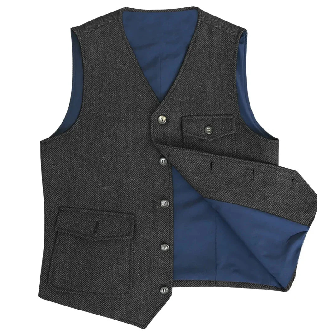 Men Vest Dark Green Herringbone Single Button V Neck Pocket Waistcoat For Wedding Party Business Work Daily Casual Men Suit Vest