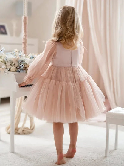 Customized Lovely Pink Flower Girl Dress For Wedding Puffy Knee Length Kids Birthday Party First Communion Ball Gowns