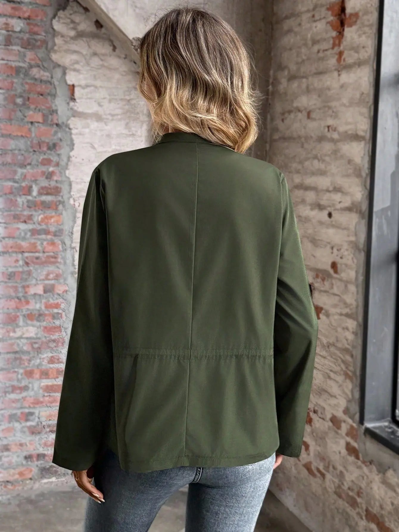 New Women's Long Sleeve Jacket Solid Color Fashionable Drawstring Short Lapel Jacket
