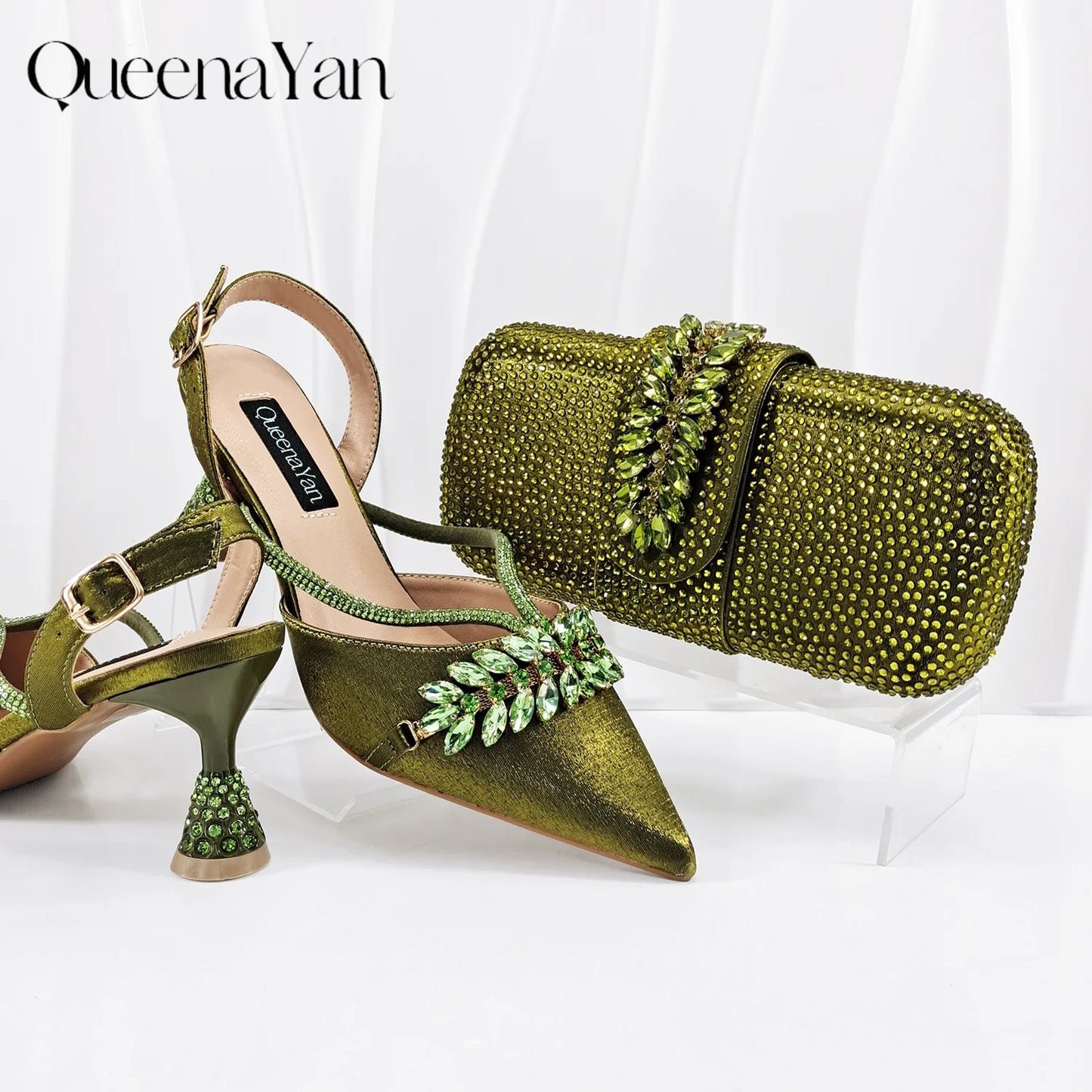 2026 New Shiny Italian Fashion Pointed Toe Women Heel Fashion Rhinestone Decoration Pink Color Shoes And Bag Set