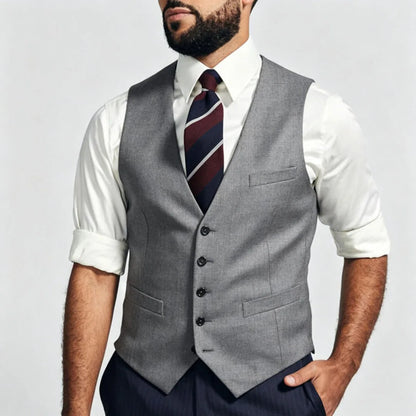 Men Vest Dark Gray Single Breasted V Neck Solid Waistcoat For Wedding Banquet Business Work Office Casual Daily Men Suit Vest