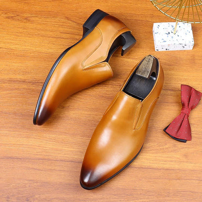 Top Layer Cowhide Shoes Men's Shoes Genuine Leather Business Dress Shoes Men British Pointed Toe Formal Slip-On Shoes