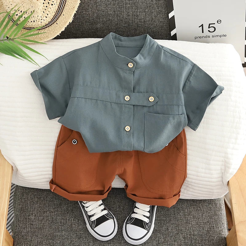 Summer Baby Boy Solid T Shirt Short 2Pcs/set Infant Kid Children Cotton Clothes Fashion Toddler Tracksuit 0-5 Years