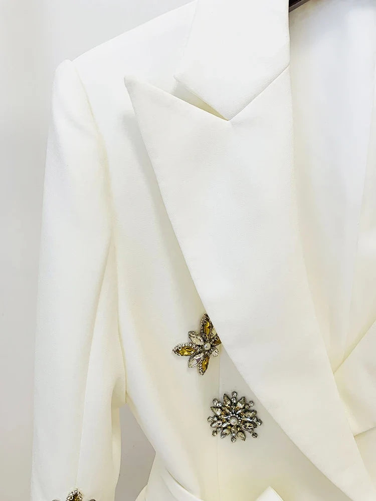 HIGH STREET Newest Fashion 2026 Designer Jacket Women's Slit Sleeve Rhinestone Diamonds Beading Belted Blazer