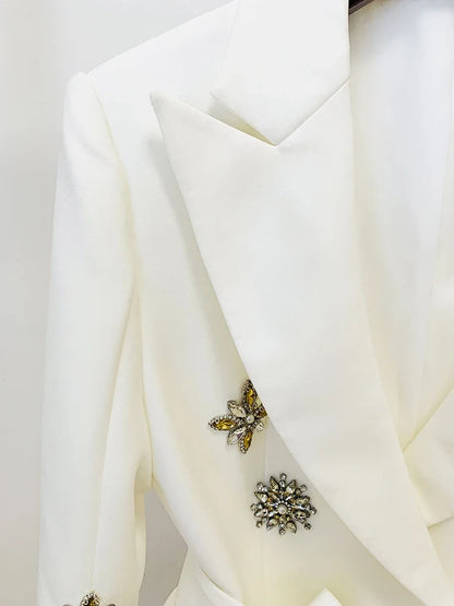 HIGH STREET Newest Fashion 2026 Designer Jacket Women's Slit Sleeve Rhinestone Diamonds Beading Belted Blazer