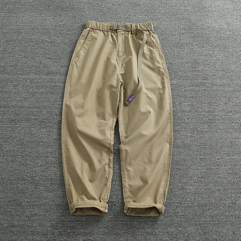 Summer thin casual pants men's straight straight tube loose conical overalls all cotton wash re-engraved purple mark daddy pants