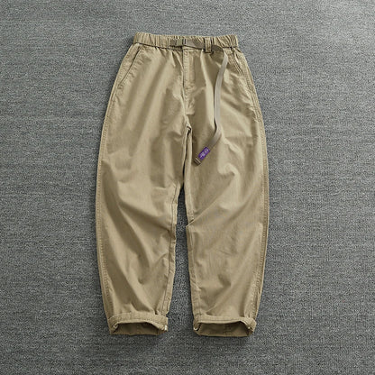 Summer thin casual pants men's straight straight tube loose conical overalls all cotton wash re-engraved purple mark daddy pants