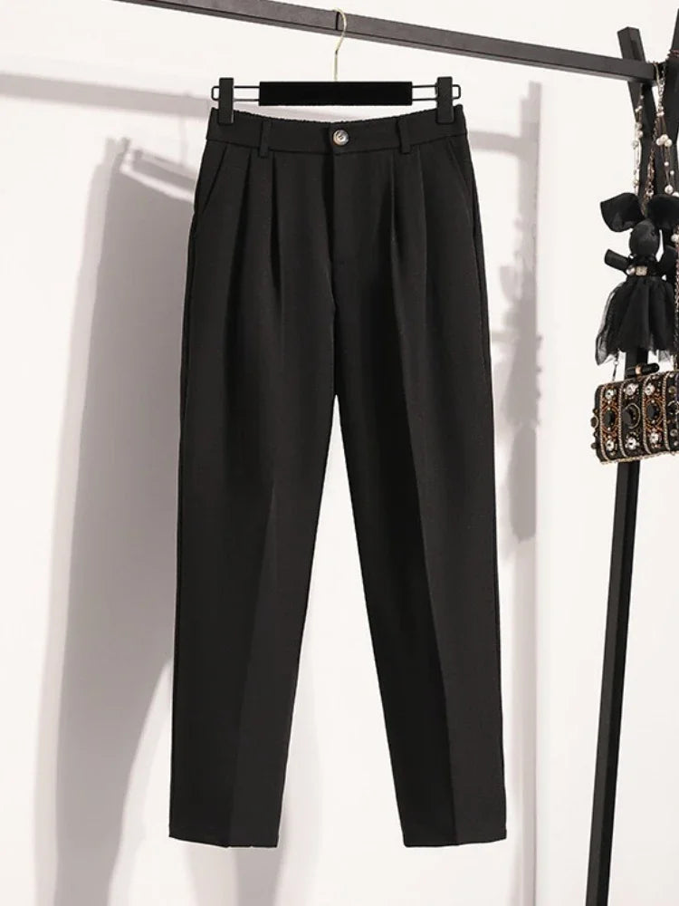 Plus Size Pants Woman 2026 Spring Autumn New Arrival High Waist Suit Pants High Quality Korean Style Straight Trousers