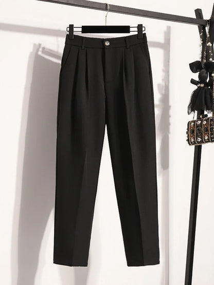 Plus Size Pants Woman 2026 Spring Autumn New Arrival High Waist Suit Pants High Quality Korean Style Straight Trousers