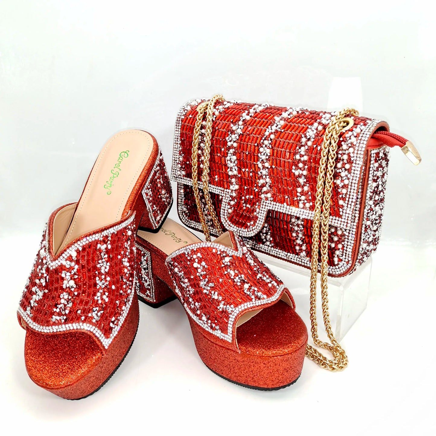 Italian Design Fashion Crystal Fish Mouth High Heels Elegant, Exquisite, And Mature Women's Sandals And Square Bag Set