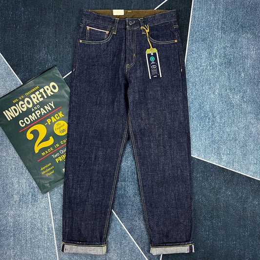 16oz High Quality Pink Selvadge Denim Jeans for Men Cotton Washed Pants Raw Blue American Vintage Hard Thick Straight Trousers
