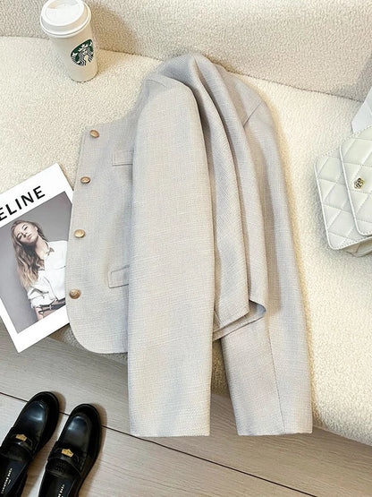Elegant Office Lady Blazers Women Long Sleeve Button Spring Autumn Suit Coats Vintage Loose Casual Small Fragrance Crop Jacket