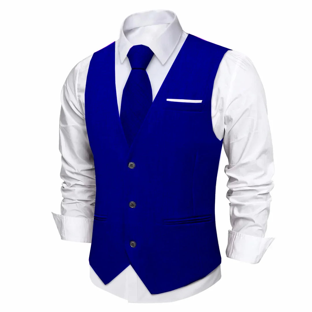 Fashion Men Vest Blue Single Breasted V Neck Solid Waistcoat For Wedding Birthday Party Prom Business Daily Casual Men Suit Vest