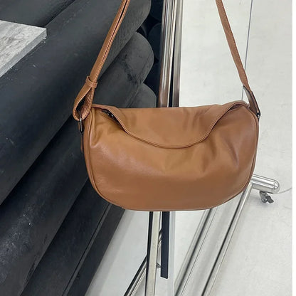 High Quality Genuine Leather Crossbody Luxury Handbag for Women, Large Capacity Shoulder Bag, Cowhide Retro Fashion Saddle Bag