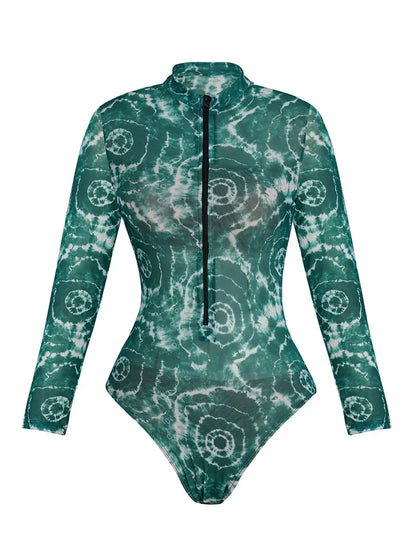One Piece Sun Protection Swimwear 2026 Women Long Sleeved Print Swimsuit Female Sports Bathers Swimming Bodysuit Beach купальник