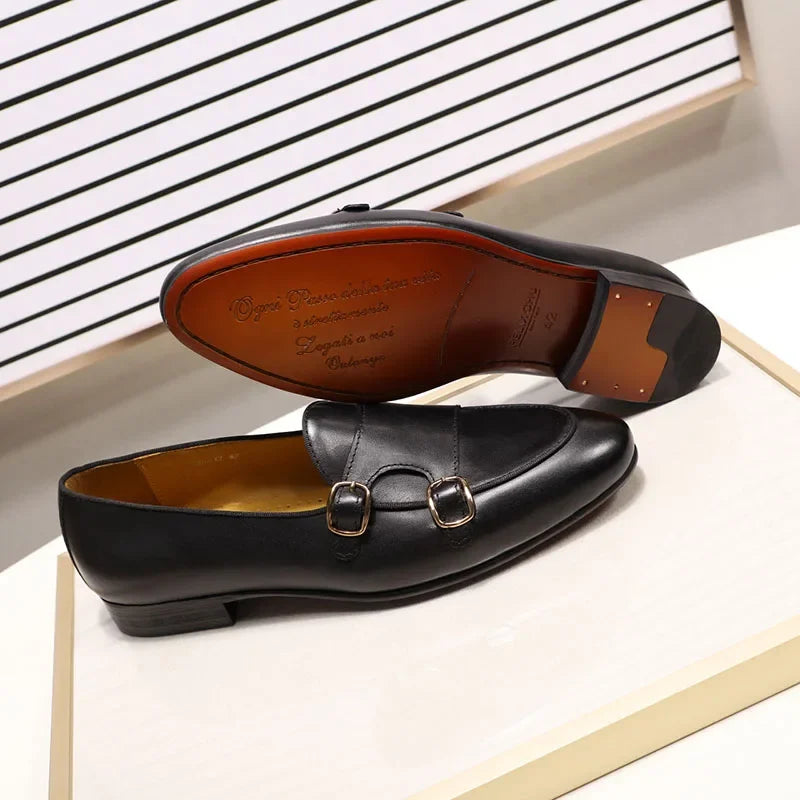 Men's Genuine Leather Loafers Handmade Monk Strap Casual Dress Shoes for Wedding Party Summer Autumn Footwear