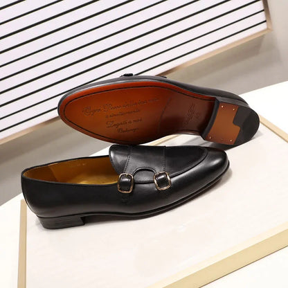 Men's Genuine Leather Loafers Handmade Monk Strap Casual Dress Shoes for Wedding Party Summer Autumn Footwear