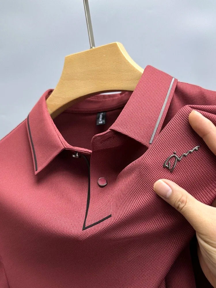 Luxury summer new ice silk breathable polo shirt men's short sleeve high-end exquisite letter embroidery casual lapel T-shirt