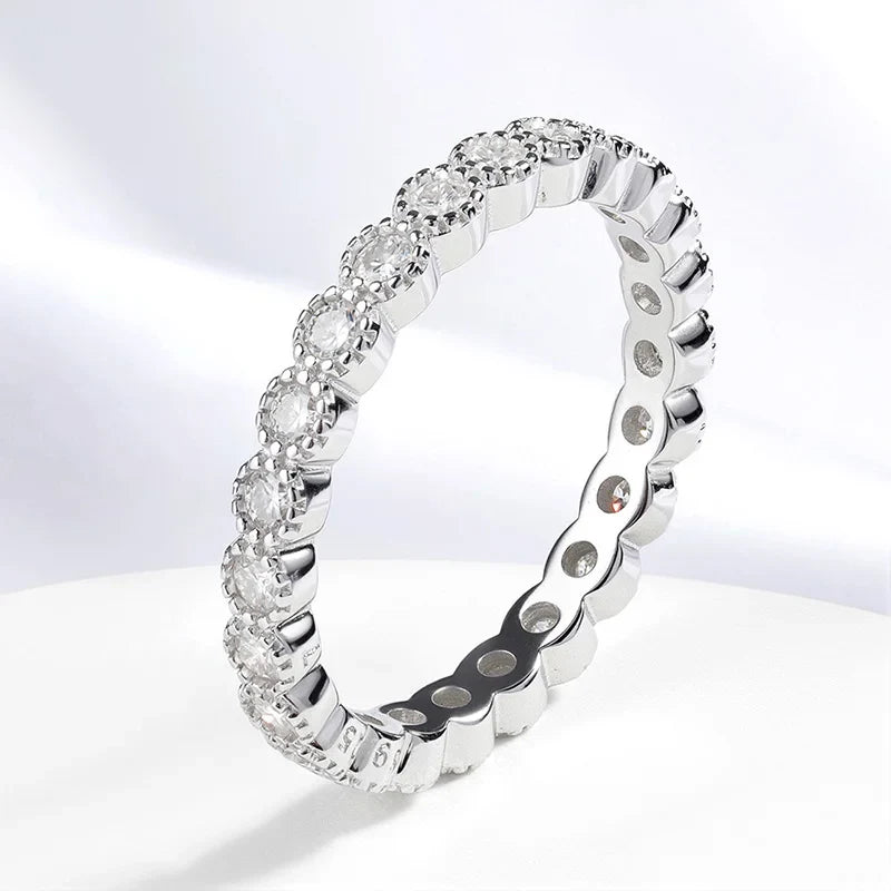 2mm D Color Full Eternity Moissanite Rings for Women Everyday Wear Jewelry Birthday Gift 925 Sterling Silver Promise Band