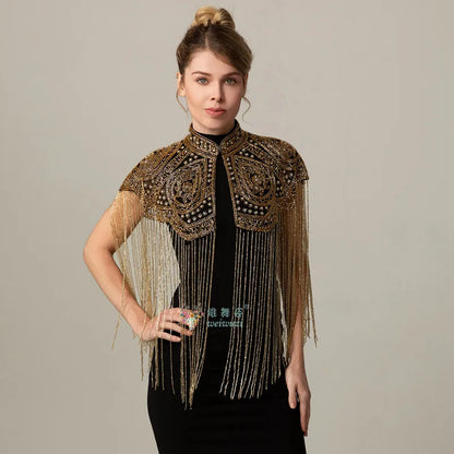 Long Tassel Shawl Paired with Cheongsam Dress Wedding Coat Cos Indian Heavy Industry Beaded Shawl Long Tassel Arab Gown Shawl