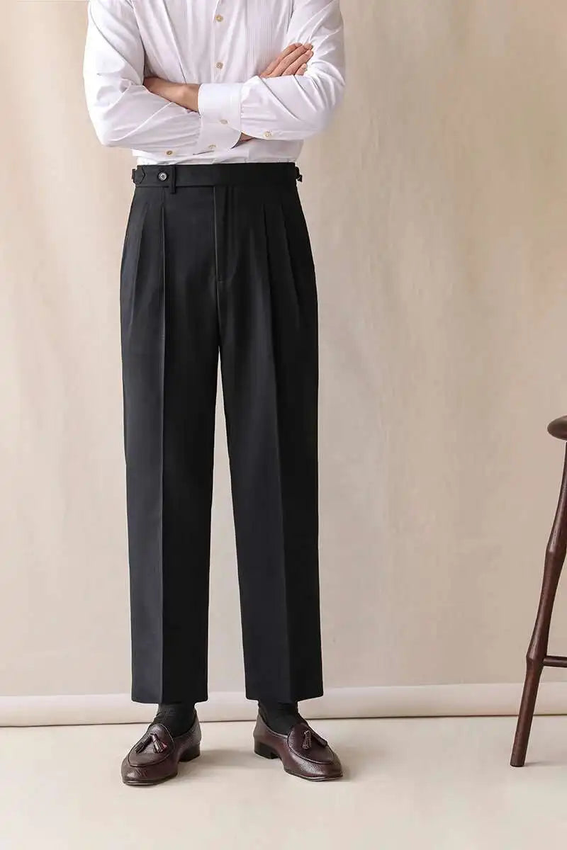 Business High Waist Straight Suit Pants Men British Slim Fit Pants Men Social Trousers Casual Pant Formal Wear Pantalones Hombre