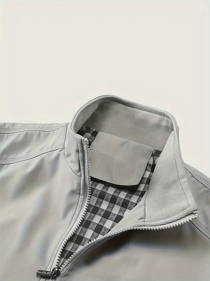 Men's Plus-Size Jacket, Casual Plus-Size Coat, Thin Spring and Autumn Jacket with Stand Collar Design, Suitable for Sports, Walking, Office, Shopping, Business Casual Men's Plus-Size Jacket