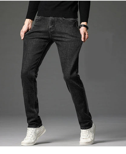 2024 Cotton Stretch Jeans Men Classic Retro Straight Slim Straight Trouser Male Korea Brand Clothing Denim Pants Plus Size 40