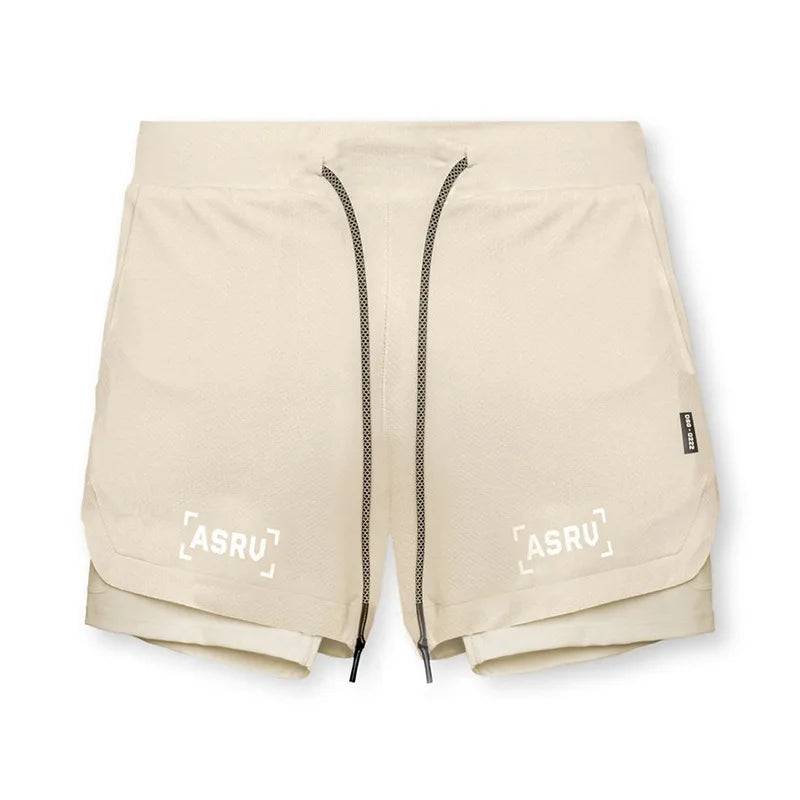 Men's 2 in 1 Double-deck Gym Shorts Quick Dry Summer Running Workout Shorts Zipper Pockets Slim Fit Fitness Training Short Pants