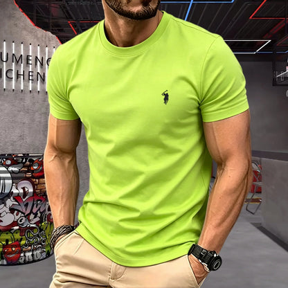 100% pure cotton high-quality brand round neck short sleeved men's 2026 summer fashion pony embroidery T-shirt casual sports top