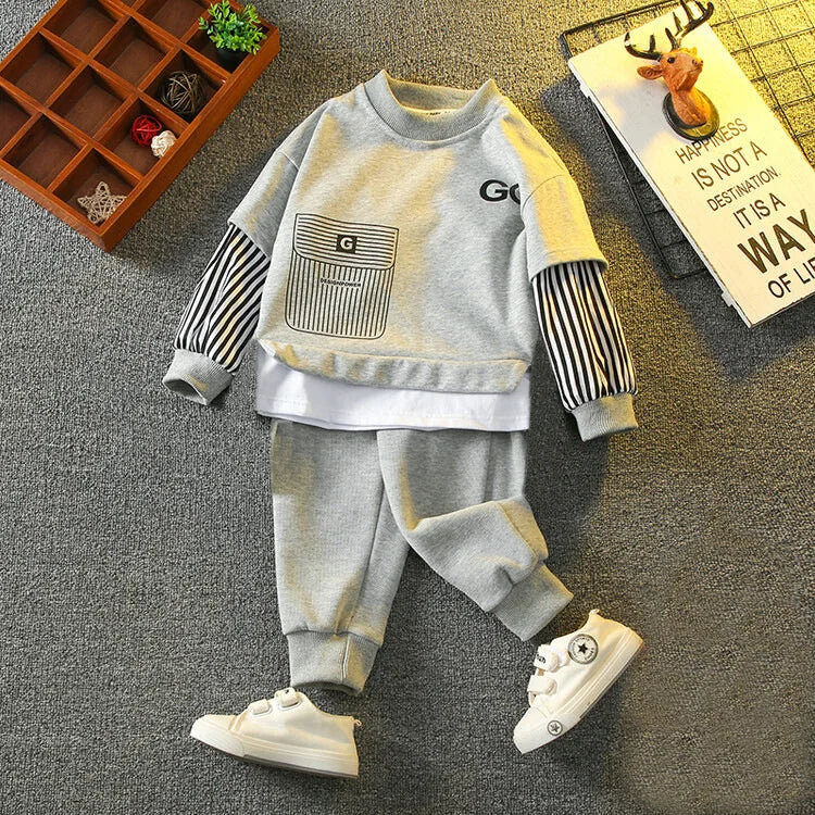 Spring Autumn Girls Boys Striped Patchwork Workout Sweatshirt+Sweatpant Set School Kid 2PCS Tracksuit Child Jogger Outfit 3-14Yr