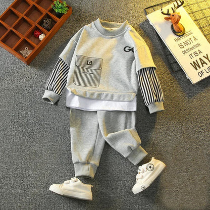 Spring Autumn Girls Boys Striped Patchwork Workout Sweatshirt+Sweatpant Set School Kid 2PCS Tracksuit Child Jogger Outfit 3-14Yr
