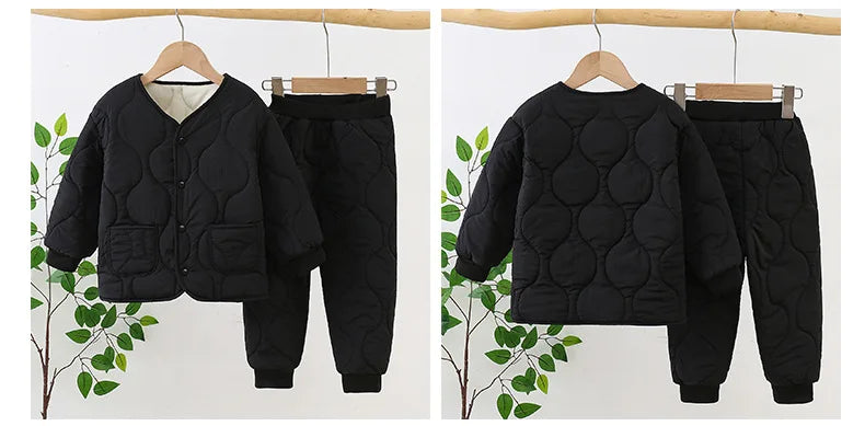 Autumn Winter Baby Kids Jackets+Pants Sets Thicken Boys Girls Coat Trousers Warm Windproof Clothes Suit For Children Home Wear