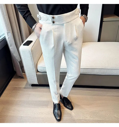 Fashion High Waist Men's Pants 2024 New Business Slim Fit Casual Suit Pants Male Spring Summer Formal Social Dress Pants