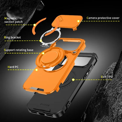 Luxury Heavy Duty Rugged Armor Magnetic Bracket Case For iPhone 17Air 16 15 14 17 Pro Max Plus Slide Camera Protection PC Cover
