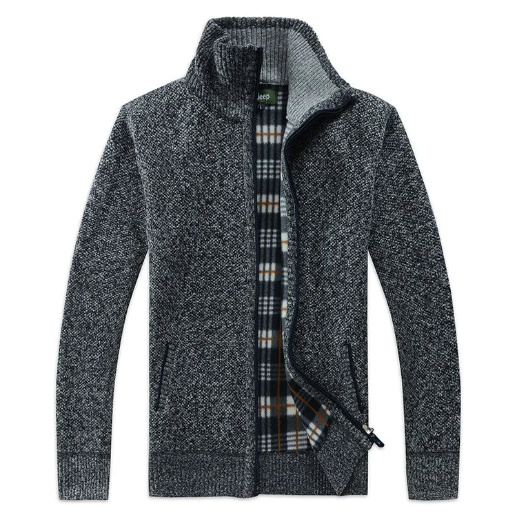 Men Plaid Cardigan V-neck Fleece Sweater Men's  Autumn Clothing Classic Cardigans Jacket Button Mens Knitting Outwear