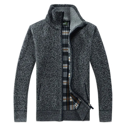 Men Plaid Cardigan V-neck Fleece Sweater Men's  Autumn Clothing Classic Cardigans Jacket Button Mens Knitting Outwear