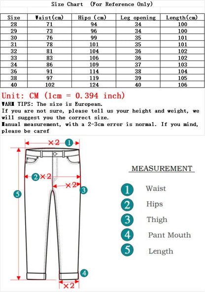 Fashion Classic Jeans Men Solid Color Casual Streetwear Hip-hop Trousers Stretch Slim-fit Embroidered Denim Pants