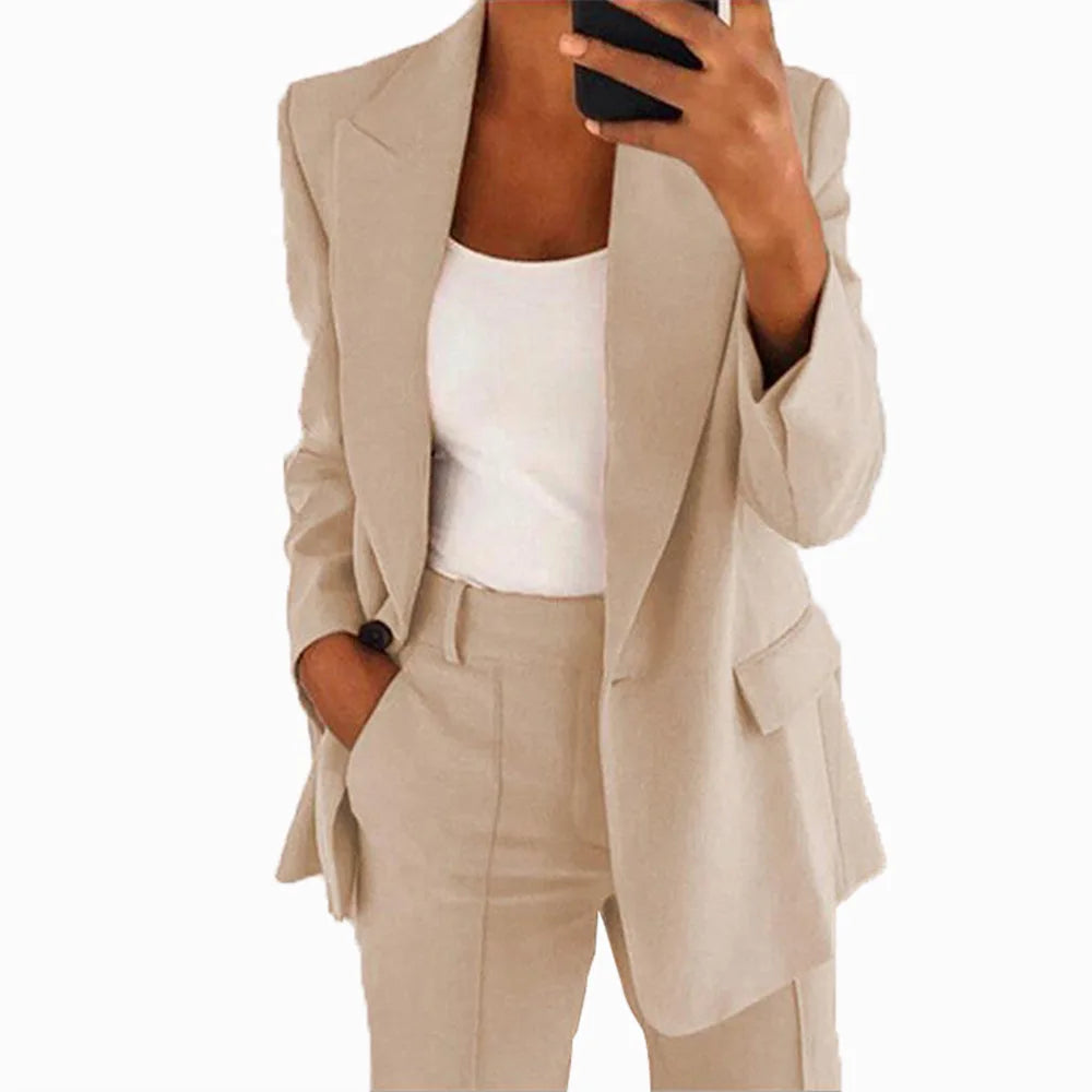 Elegant Slim Fit Suit Jacket And Pants Set for Women 2024 New Fashion Spring Autumn Turn-down Collar High-end Feeling