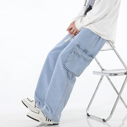 2024 New Men Baggy Cargo Jeans Fashion Streetwear Vintage Wide Leg Pants American Streetwear Y2K Big Pocket Youth Overalls