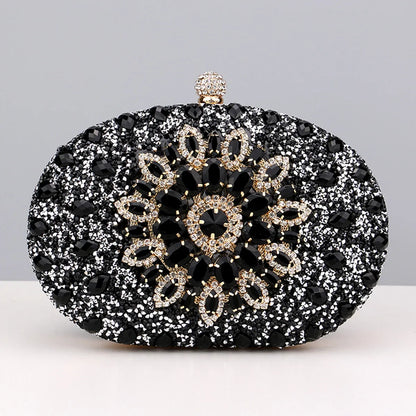 Flower Rhinestones Evening Bags Metal Prom Clutch Diamonds Clutch With Chain Shoulder Handbags Wedding Female Purse