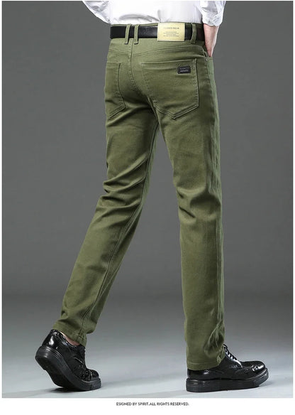 2025 Spring Autumn New Men's Clothing Slim Jeans Fashion Brown Business Casual Stretch Denim Pants Male Brand Trousers 28-44
