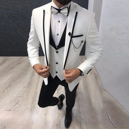 Men Suits Slim Fit One Button Casual Business Groomsmen Brown Peak Lapel Tuxedos For Formal Wedding (Blazer+Pants+Vest)